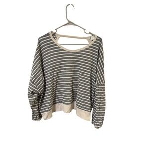 By Together Size Medium Striped Open Back Crisscross Pullover Top Grey White